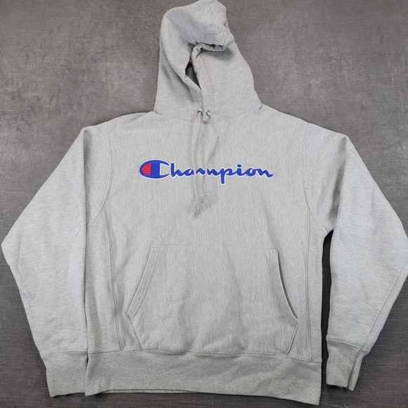 Champion Other - Champion Reverse Weave Mens Medium Heather Gray Script Logo Hoodie Sweatshirt
